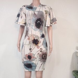Auditions Floral Poofy Sleeve Sheath Dress Sz M